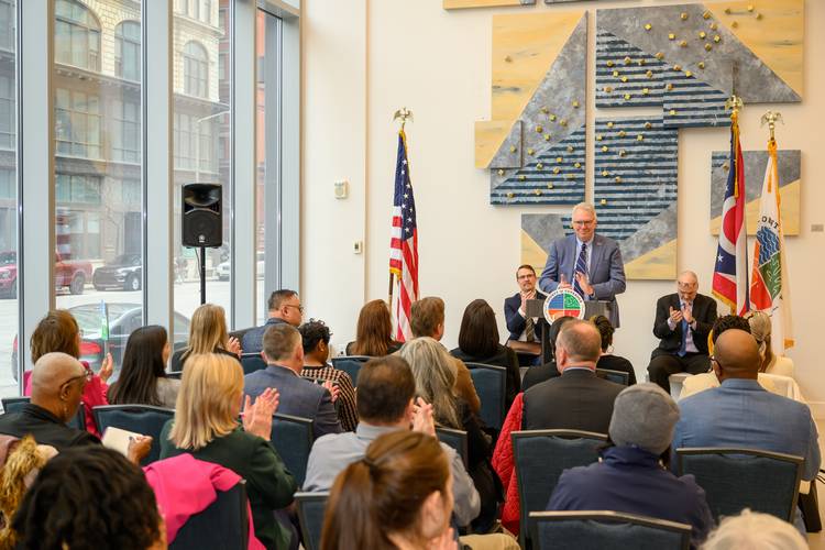 Cuyahoga County Executive Chris Ronayne speaks at the Financial Empowerment Center.